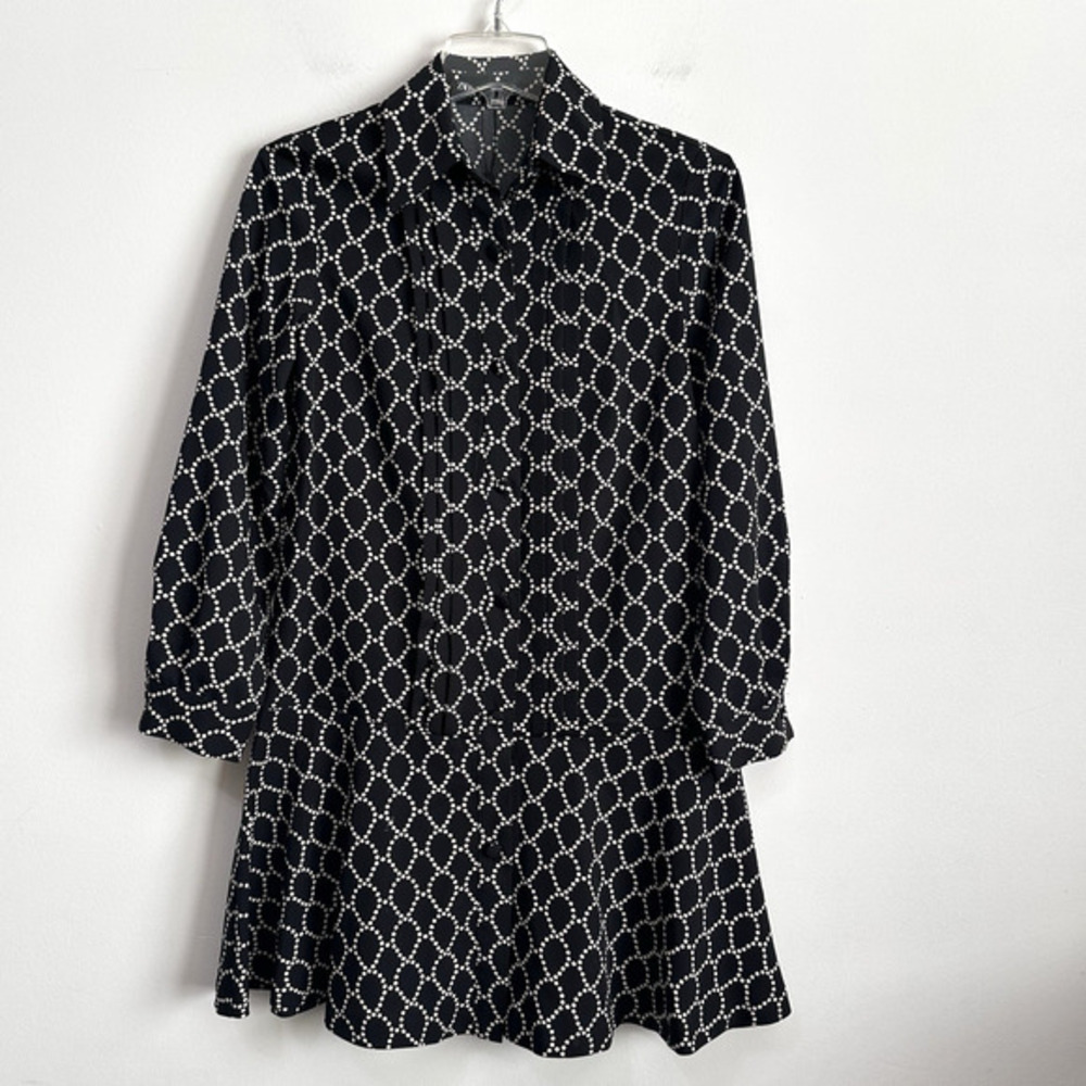 Zara Shirt Dress XS Black Pearl Long Sleeve Button Front Peplum Pleats Party
